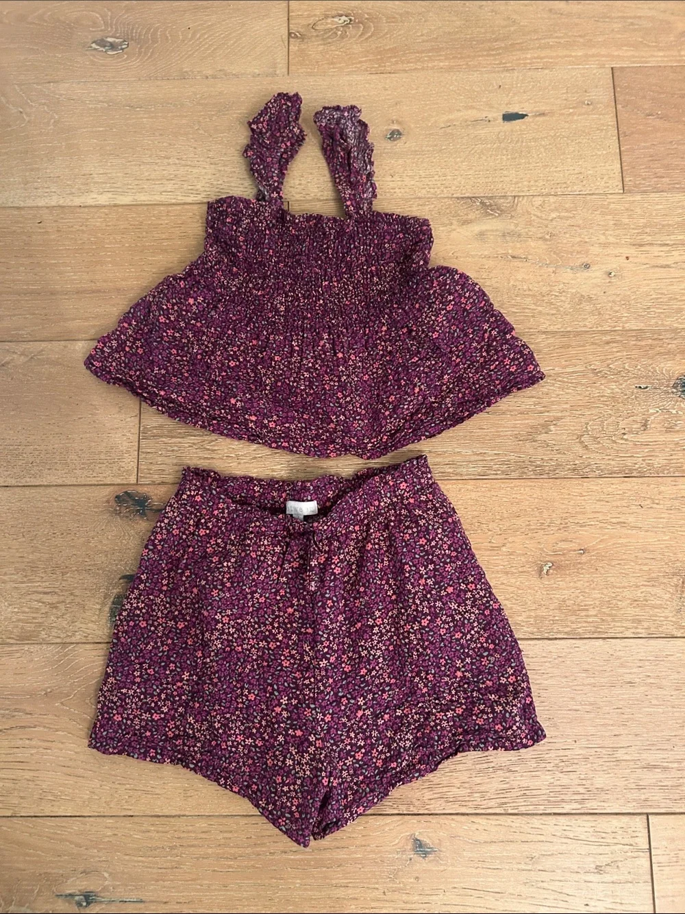 btween Purple Floral Smocked Tank and Shorts Set